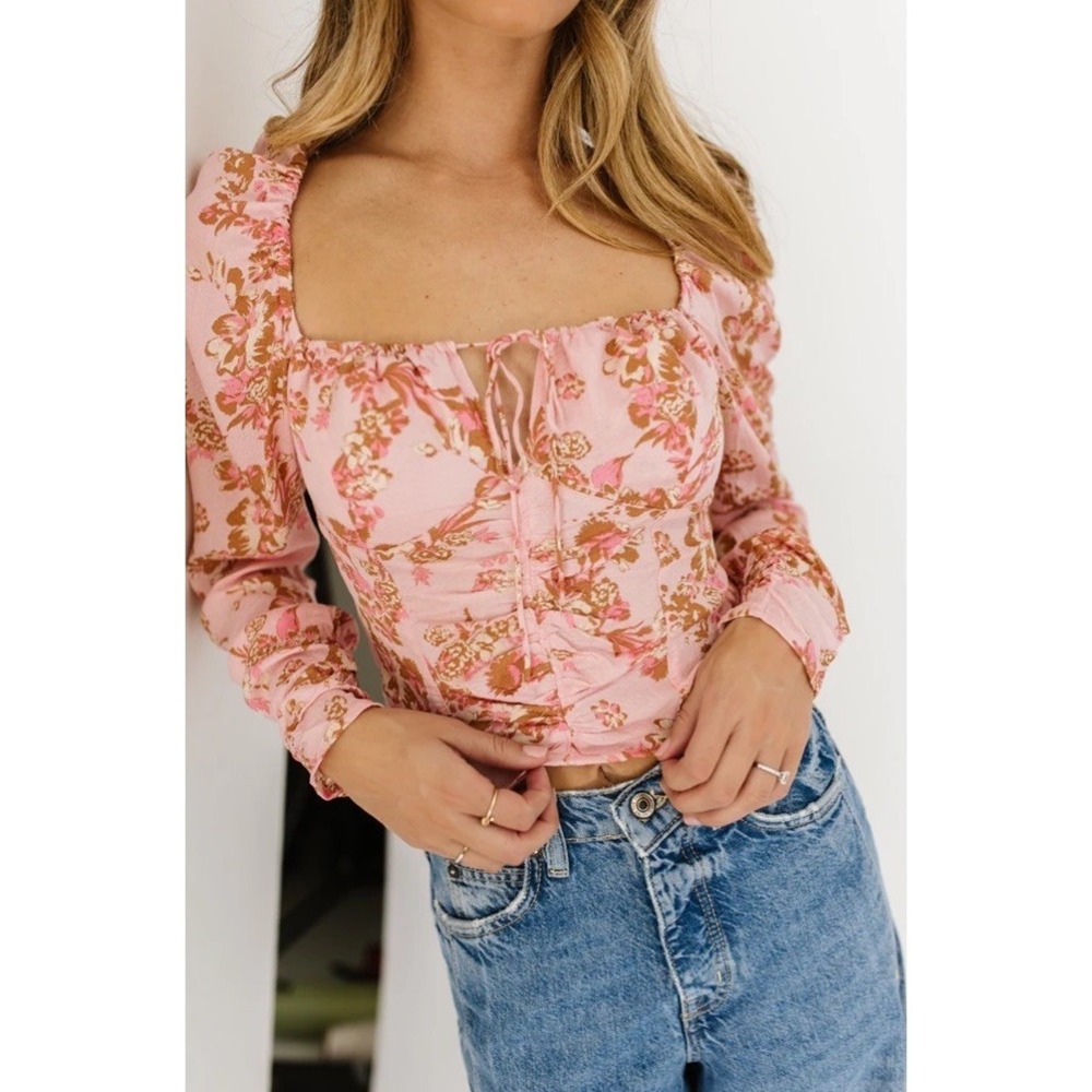 Free People Hilary Printed Pink Cottagecore Floral‎ Blouse Women's Size Small